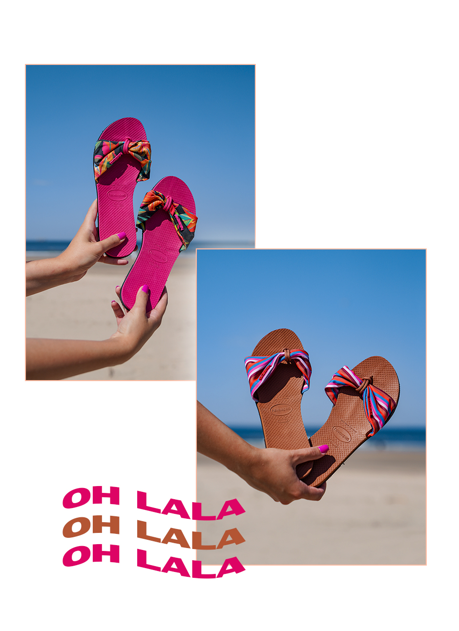 chinelos havaianas you em mao de mulher na praia