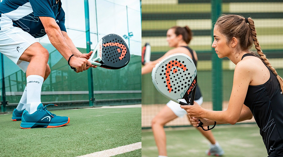 man and woman on padel court with racket