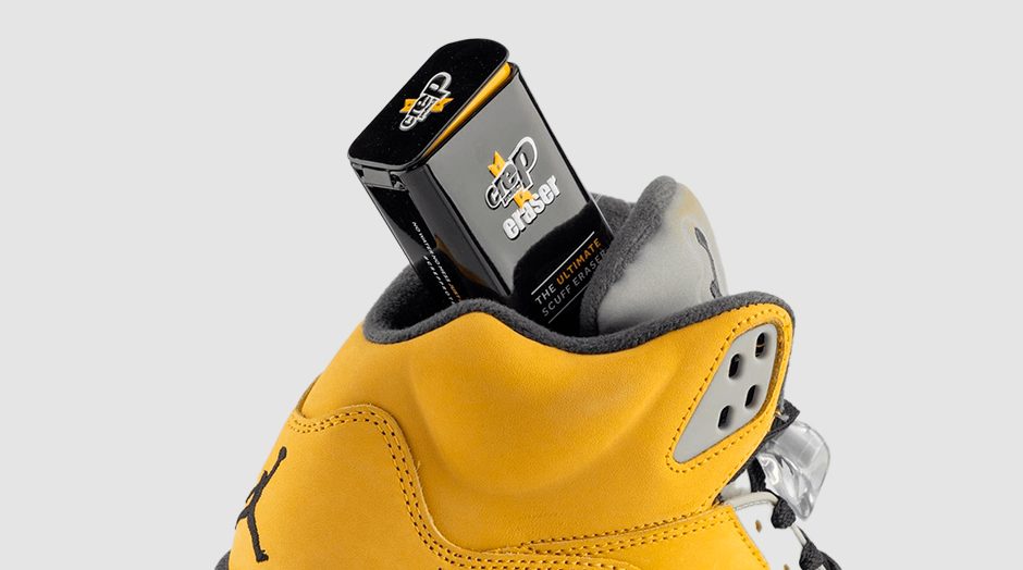yellow sneaker with eraser crep protect pack inside