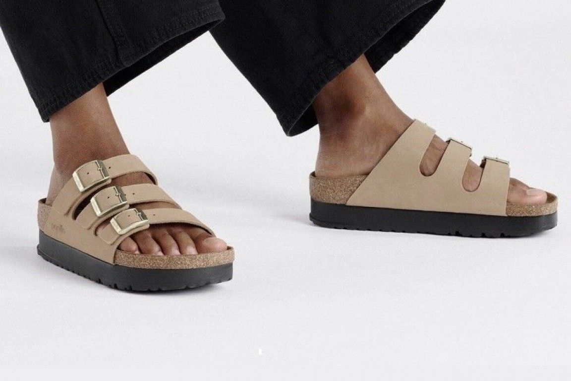 Birkenstock Florida III Papillio Flex Platform Nubuck Beige Slides