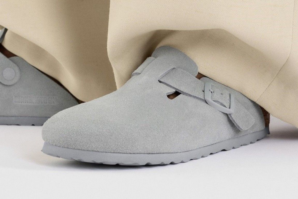 Birkenstock Boston Suede Leather Blue Slides