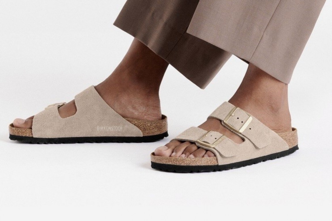 Birkenstock Arizona Suede Leather Beige Slides