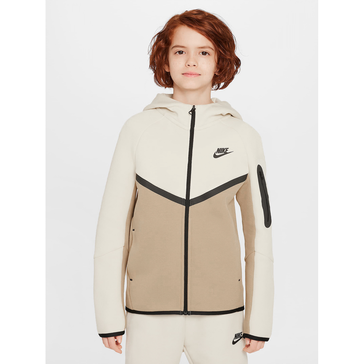 Nike Sportswear Tech Fleece Junior Beige Hooded Jacket - HV5867